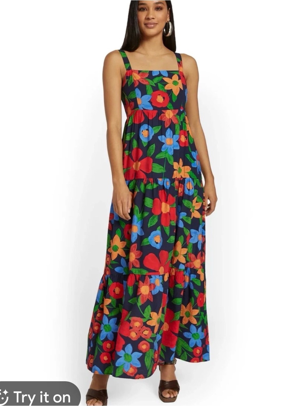 Skies Are Blue Navy Floral  Maxi‎ Dress Size xs Tiered Bright Boho Style